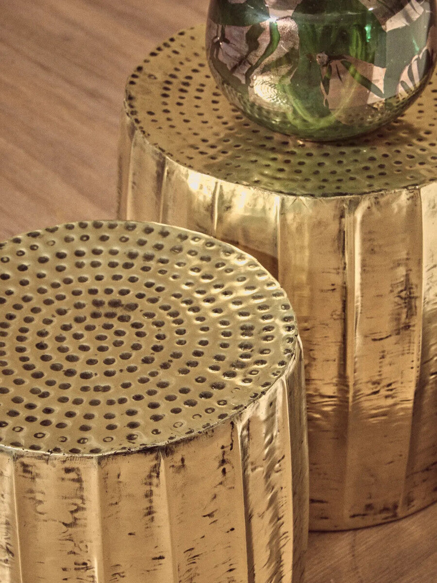 Gold Set of 2 Antique Brass Side Table and Stool | Templar