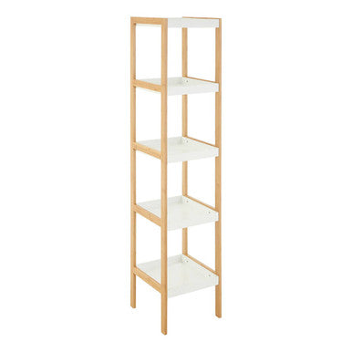 Five Tiered White and Natural Shelf Unit | Nostra