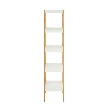 Five Tiered White and Natural Shelf Unit | Nostra