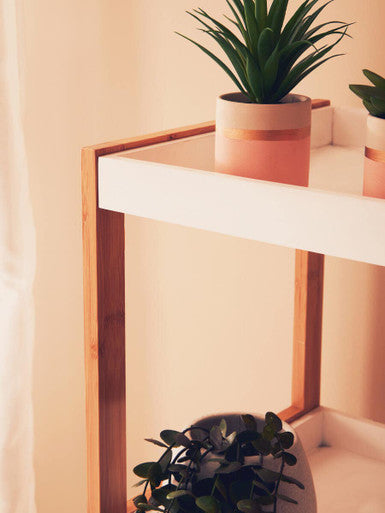 Five Tiered White and Natural Shelf Unit | Nostra