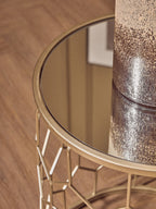 Set of 2 Mirrored Glass Top Honeycomb Side Tables with Gold Metal Frame | Arcana