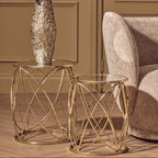 Set of 2 Round Mirrored Glass Top Side Tables with Gold Metal Frame | Arcana