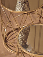 Set of 2 Round Mirrored Glass Top Side Tables with Gold Metal Frame | Arcana