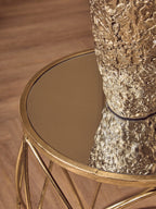 Set of 2 Round Mirrored Glass Top Side Tables with Gold Metal Frame | Arcana