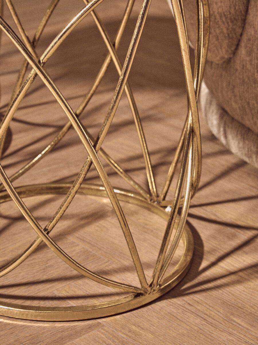 Set of 2 Round Mirrored Glass Top Side Tables with Gold Metal Frame | Arcana