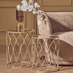 Set of 2 Mirrored Glass Top Side Tables with Gold Metal Frame, Arcana