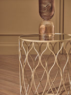 Set of 2 Mirrored Glass Top Side Tables with Gold Metal Frame, Arcana