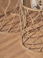 Set of 2 Mirrored Glass Top Side Tables with Gold Metal Frame, Arcana