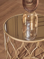 Set of 2 Mirrored Glass Top Side Tables with Gold Metal Frame, Arcana