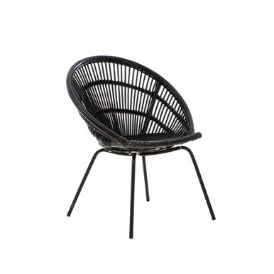 Black Natural Rattan Chair with Iron Legs | Lagom