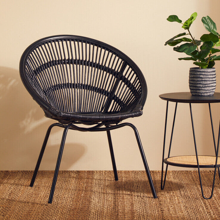Black Natural Rattan Chair with Iron Legs | Lagom
