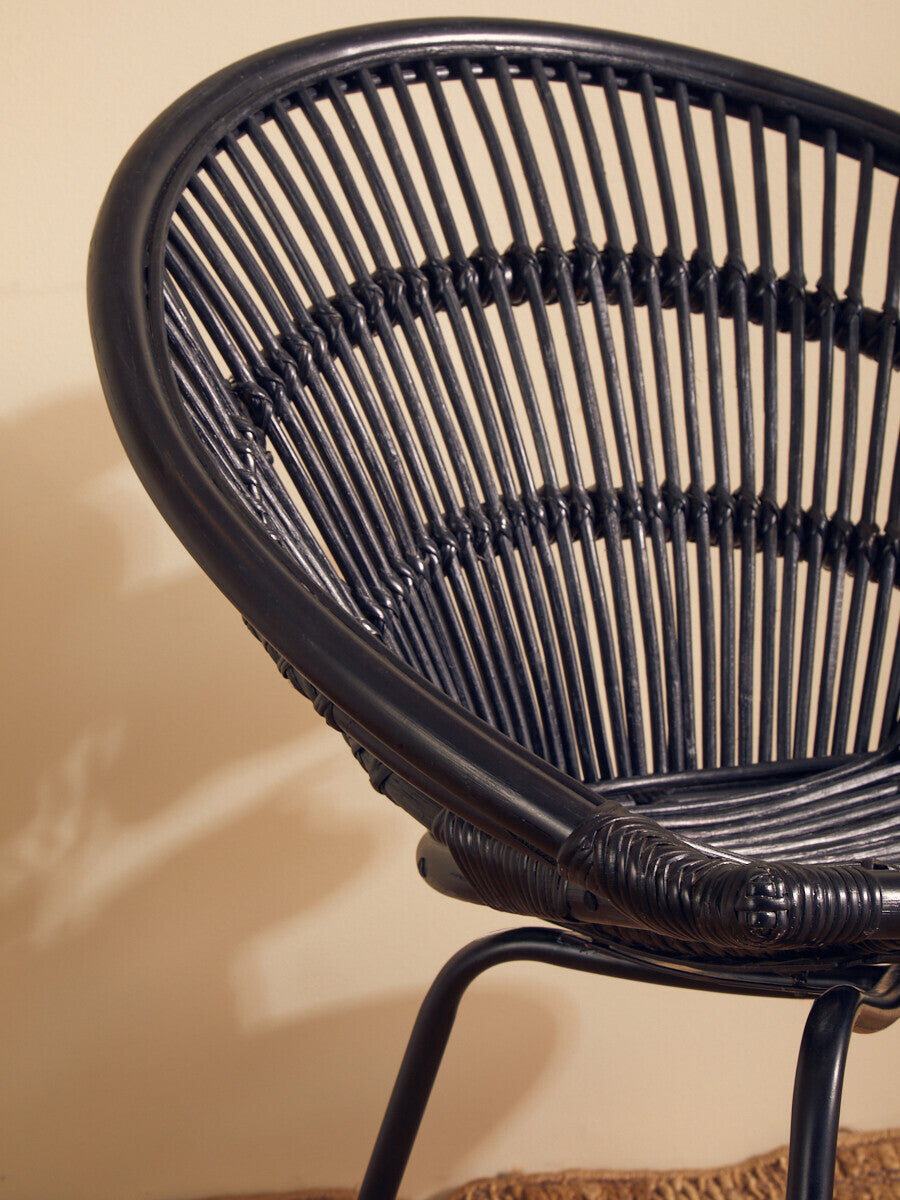 Black Natural Rattan Chair with Iron Legs | Lagom