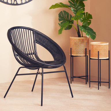 Black Natural Rattan and Iron Black Chair | Lagom