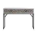 Natural Wood 2-Drawer Console Table with Geometric Assorted Front and Black Metal Legs | Lombok