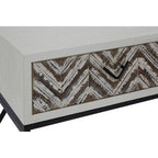 Natural Wood 2-Drawer Console Table with Geometric Assorted Front and Black Metal Legs | Lombok
