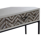 Natural Wood 2-Drawer Console Table with Geometric Assorted Front and Black Metal Legs | Lombok