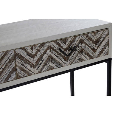 Natural Wood 2-Drawer Console Table with Geometric Assorted Front and Black Metal Legs | Lombok
