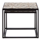 Set of 2 Natural Wood Geometric Top Side Tables with Black Metal Frame | Lombok