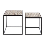 Set of 2 Natural Wood Geometric Top Side Tables with Black Metal Frame | Lombok