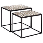Set of 2 Natural Wood Geometric Top Side Tables with Black Metal Frame | Lombok