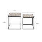 Set of 2 Natural Wood Geometric Top Side Tables with Black Metal Frame | Lombok
