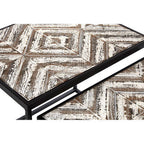 Set of 2 Natural Wood Geometric Top Side Tables with Black Metal Frame | Lombok