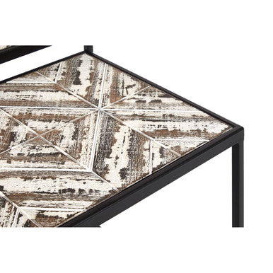 Set of 2 Natural Wood Geometric Top Side Tables with Black Metal Frame | Lombok