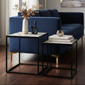 Set of 2 Natural Wood Geometric Top Side Tables with Black Metal Frame | Lombok