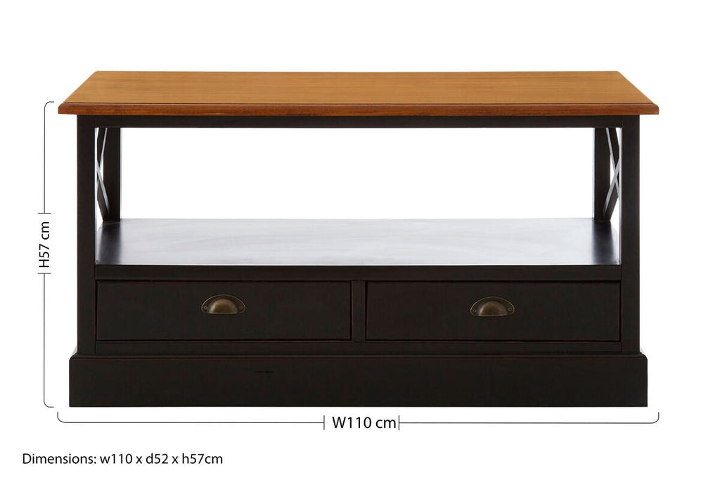 Black Rectangular Storage Coffee Table with Drawers | Virginia
