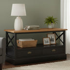 Black Rectangular Storage Coffee Table with Drawers | Virginia