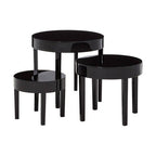Set of Three Chunky Black High Gloss Round Tops Nesting Tables with Pine Wood Legs | Moritz