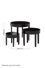 Set of Three Chunky Black High Gloss Round Tops Nesting Tables with Pine Wood Legs | Moritz