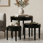 Set of Three Chunky Black High Gloss Round Tops Nesting Tables with Pine Wood Legs | Moritz