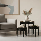 Set of Three Chunky Black High Gloss Round Tops Nesting Tables with Pine Wood Legs | Moritz