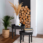 Set of Three Chunky Black High Gloss Round Tops Nesting Tables with Pine Wood Legs | Moritz