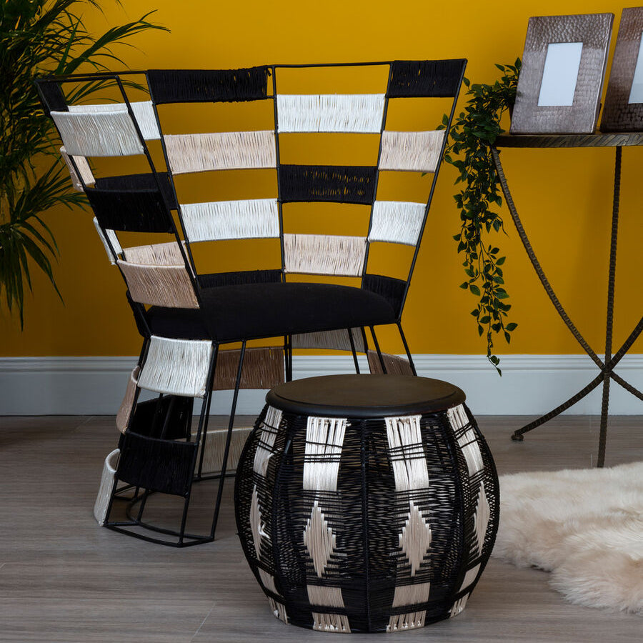 Beige and Black and White Woven Chair | Fusion