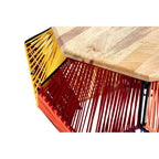 Multicoloured Woven Hexagon Base Coffee Table with Mango Wood Top | Fusion