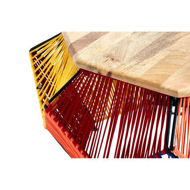 Multicoloured Woven Hexagon Base Coffee Table with Mango Wood Top | Fusion