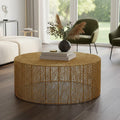 Gold Circular Iron Coffee Table with Gold Finish Vertical Line Frame | Templar