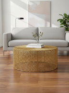 Gold Circular Iron Coffee Table with Gold Finish Vertical Line Frame | Templar