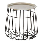 Silver Recessed Top Side Table with Black Wireframe Iron Base | Templar