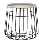 Silver Recessed Top Side Table with Black Wireframe Iron Base | Templar