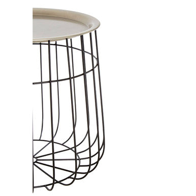 Silver Recessed Top Side Table with Black Wireframe Iron Base | Templar