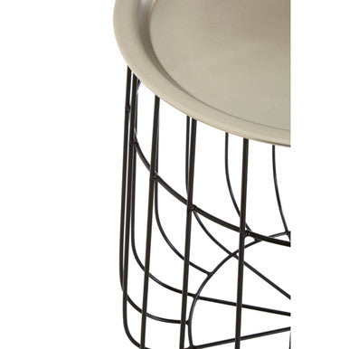 Silver Recessed Top Side Table with Black Wireframe Iron Base | Templar