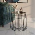 Silver Recessed Top Side Table with Black Wireframe Iron Base | Templar