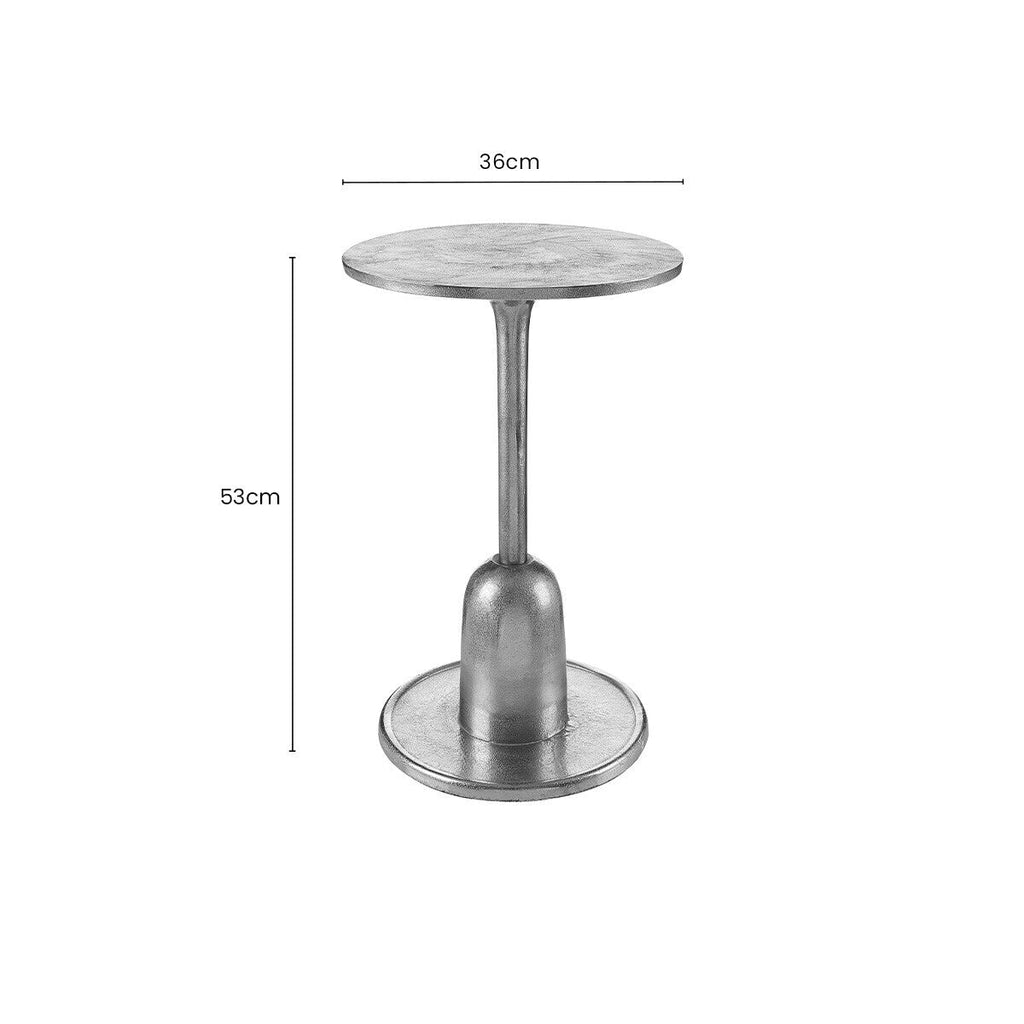 Metallic Silver Round Side Table with Asymmetrical Design | Halle