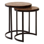 Set of Two Handcrafted Chevron Natural Wood Top Nesting Tables with Black Iron Legs | Halle