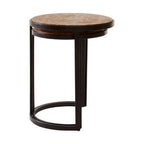 Set of Two Handcrafted Chevron Natural Wood Top Nesting Tables with Black Iron Legs | Halle