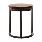 Set of Two Handcrafted Chevron Natural Wood Top Nesting Tables with Black Iron Legs | Halle