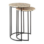 Set of 2 Mother of Pearl Mosaic Nesting Side Tables with Black Iron Legs | Halle